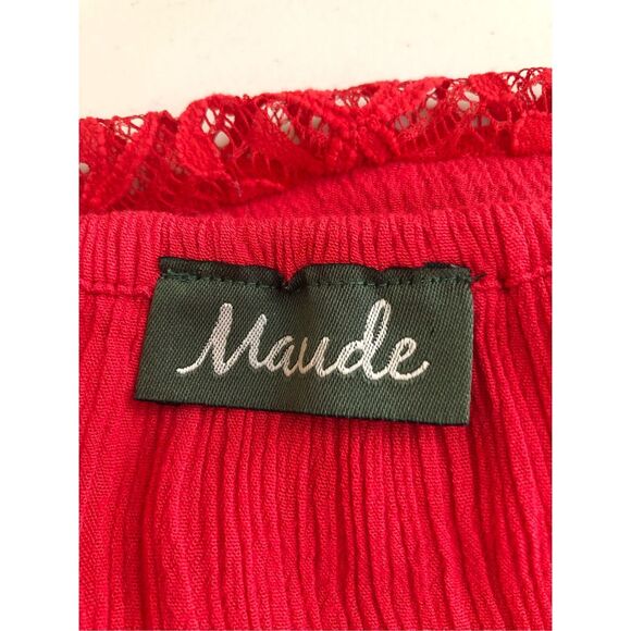 MAUDE DRESS RED ELASTIC WAIST Off Shoulder Size S - Picture 11 of 13